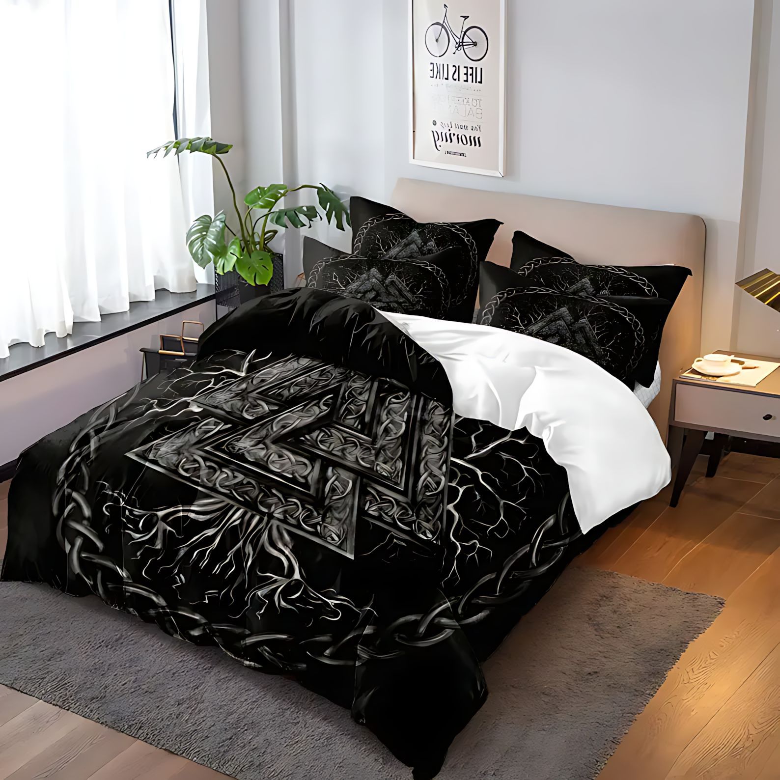 TEMU / JIT comercio exterior gráfico de geometría negra para impresión digital 3D moldeado conjunto de edredón para diseñar