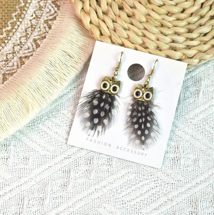 6g Weight Alloy Ear Needle Material Drop Earrings Classification 1 Pair Quantity Casual Occasion Alloy Material Owl Pattern Women's Gender Plating Design Ethnic Style Style 1 Pair Ethnic Style Owl Plating Alloy Feather Drop Earrings 13