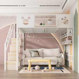 铁艺高低床多功能阁楼床二层床省空间小户型儿童床上床下桌铁架床