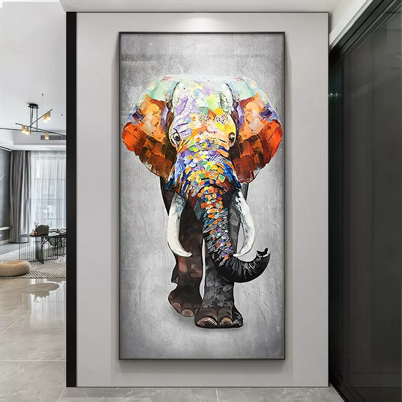 深圳大芬油画村现代简约动物造型大象挂画高级装饰画客厅批发