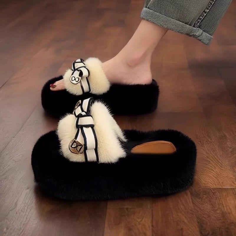 网红爆款小香风毛毛拖鞋女2025秋冬季新款时尚百搭一字拖鞋女外穿