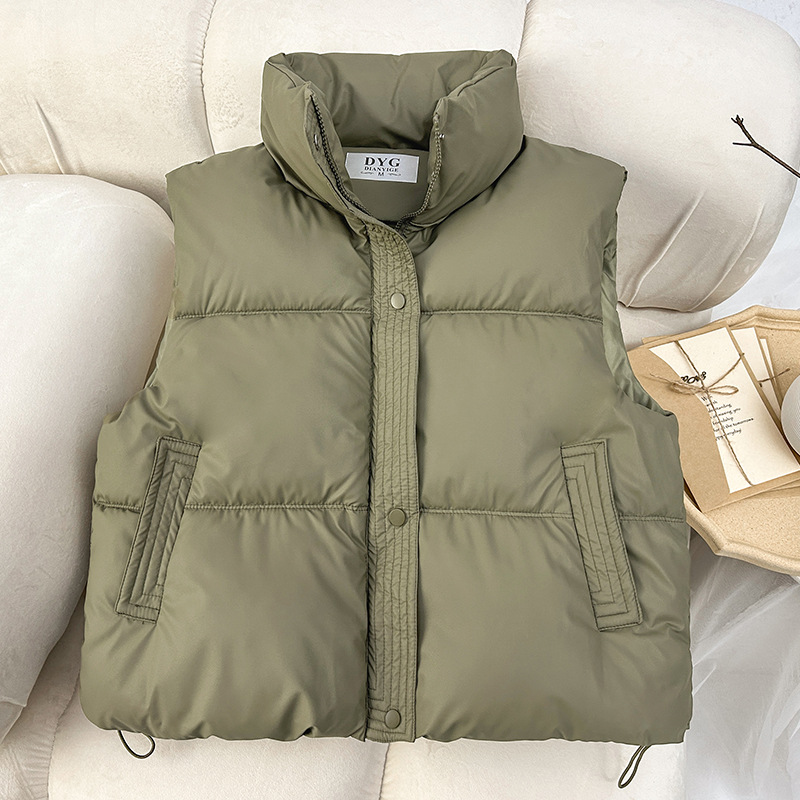 Chaleco de algodón de pluma para mujeres 2024 otoño y invierno nuevo estilo coreano de algodón suelto hombro collar de collar de algodón de color sólido chaleco