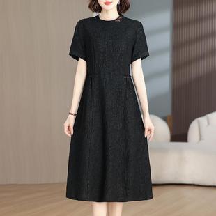 2025夏季新款真絲香雲紗連衣裙女高端刺綉中老年媽媽裝桑蠶絲旗袍