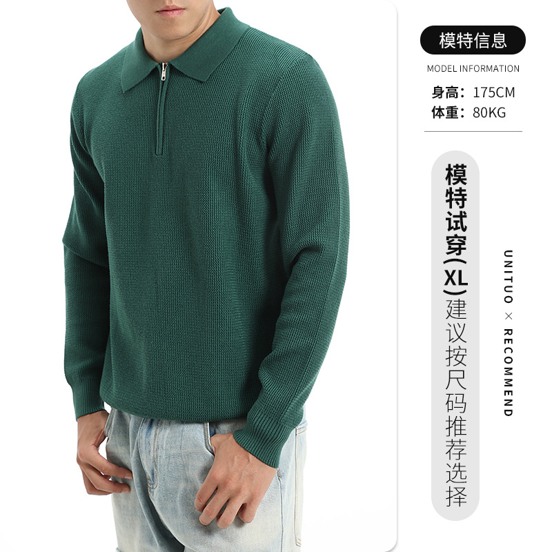 Otoño y invierno de alta calidad polo de punto de manga larga hombre con solapa de negocios medio cremallera de moda suéter de piña estadounidense