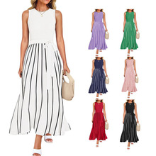 跨境外贸女士夏季无袖的中长裙罗纹针织休闲 A字形摇摆亚马逊爆款