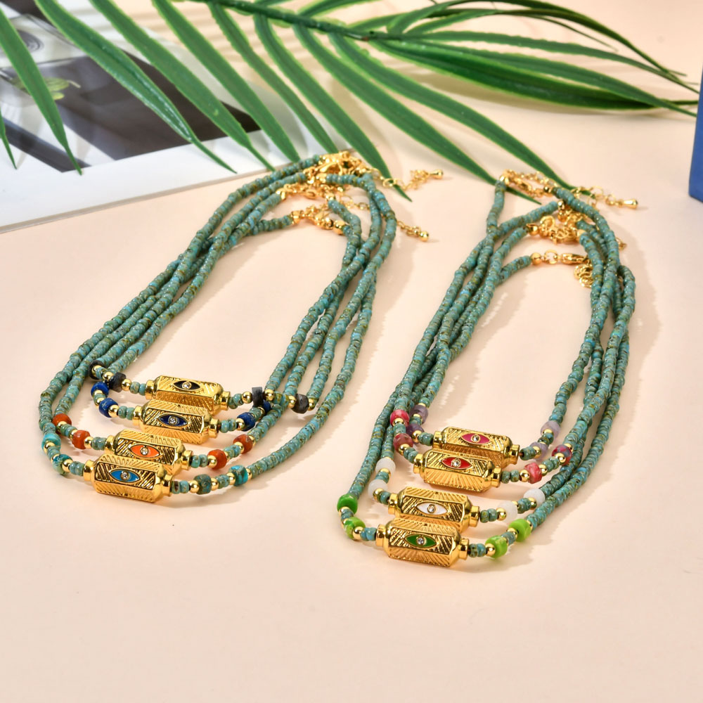 Beaded, Plating Design Ethnic Style Solid Color Turquoise Beaded Plating Necklace