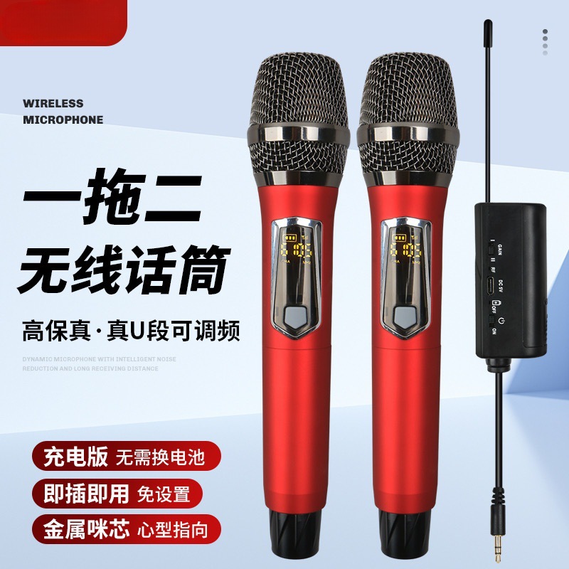 Metal Frosted Wireless Microphone U-segment One-to-two Sound Card Live Performance Outdoor Audio KTV Handheld Microphone