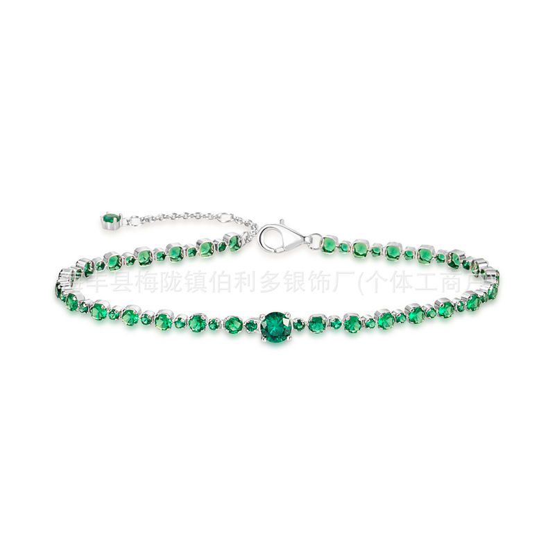 Cross-Border Sparkling Green Tennis Bracelet Gift for Girlfriend 925 Sterling Silver Jewelry Chain Full of Diamonds Light Luxury Style in Stock Cross-Border Sparkling Green Tennis Bracelet Gift for Girlfriend 925 Sterling Silver Jewelry Chain Full of Diamonds Light Luxury Style in Stock