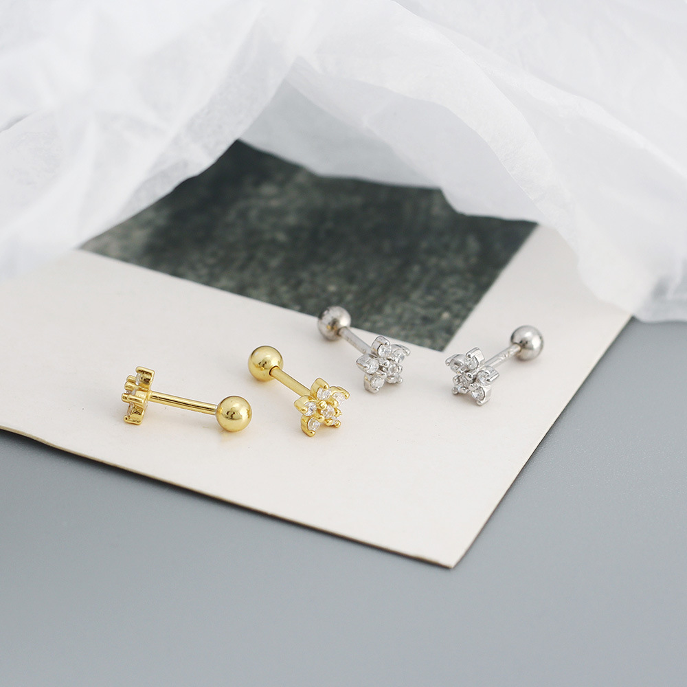 925 Sterling Silver Ear Needle Material 18K Real Gold Plated, Platinum Plated Plating Material 1 Pair Silver Colorful Flower Zircon Electroplating 18K Real Gold Plated Platinum Plated Ear Studs