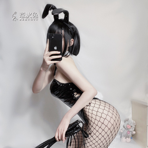 Hot Rabbit Sexy Lingerie Female PU One-piece Sexy Soft Cute Leather Bunny Girl Suit Small Breast Push-Up Cosplay