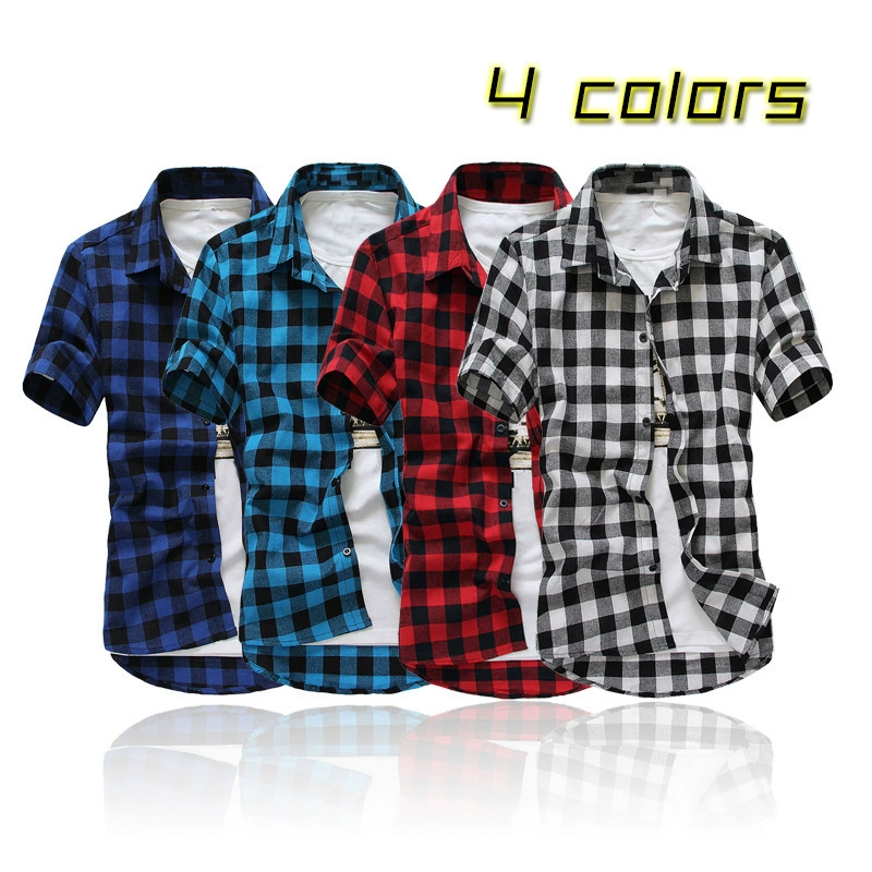 2024 модная клетчатая рубашка тонкая рубашка с короткими рукавами мужская повседневная рубашка подросток рубашка CS04
