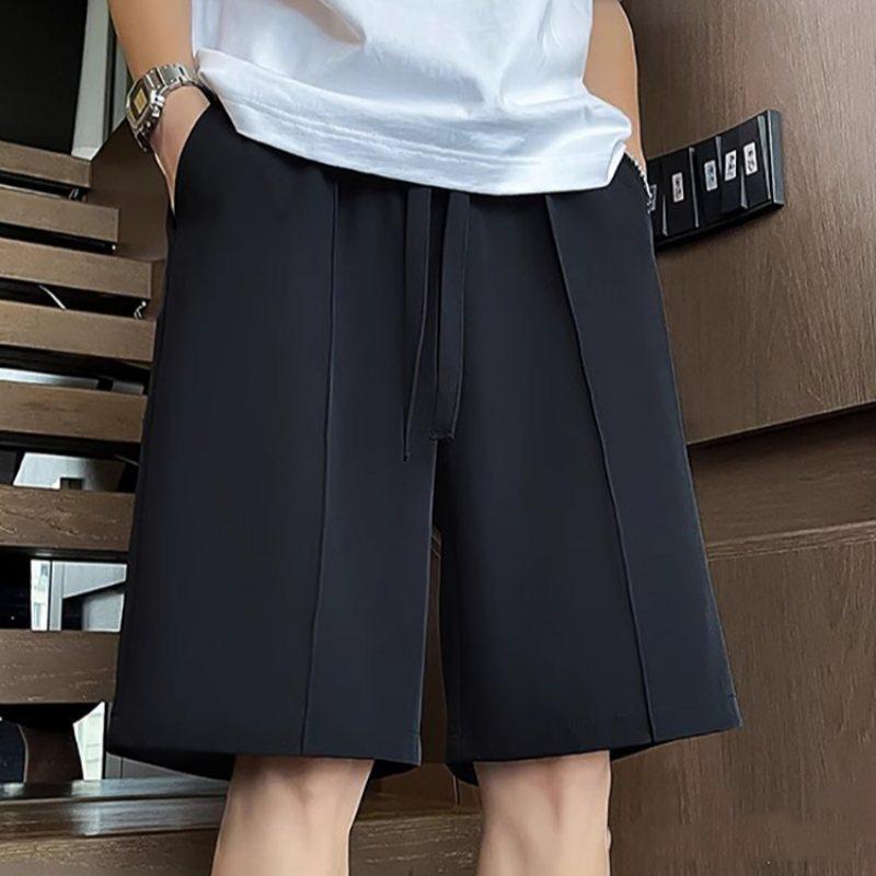 Margiela Pure Black Ice Silk Suit Shorts Men's Bermuda Drape High-Grade Acetate Casual 5-Point Pants Summer