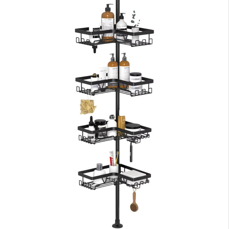 Corner Bathroom Storage Rack, Floor-To-Ceiling Telescopic Rod, Waterproof Towel Rack, Corner Storage Shelf