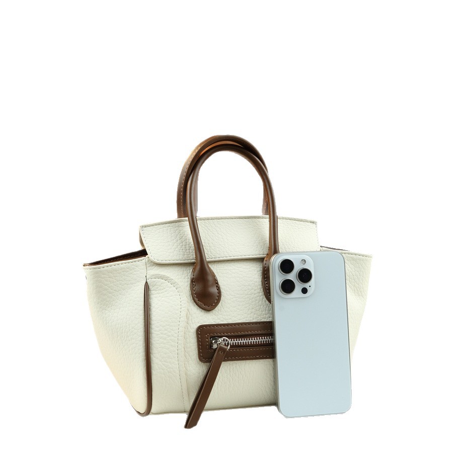 Women's Retro Handbag Color Block Lychee Pattern Smiley Face Large Capacity PU Leather Shoulder Crossbody Tote Bag For Commuting_voghion.com