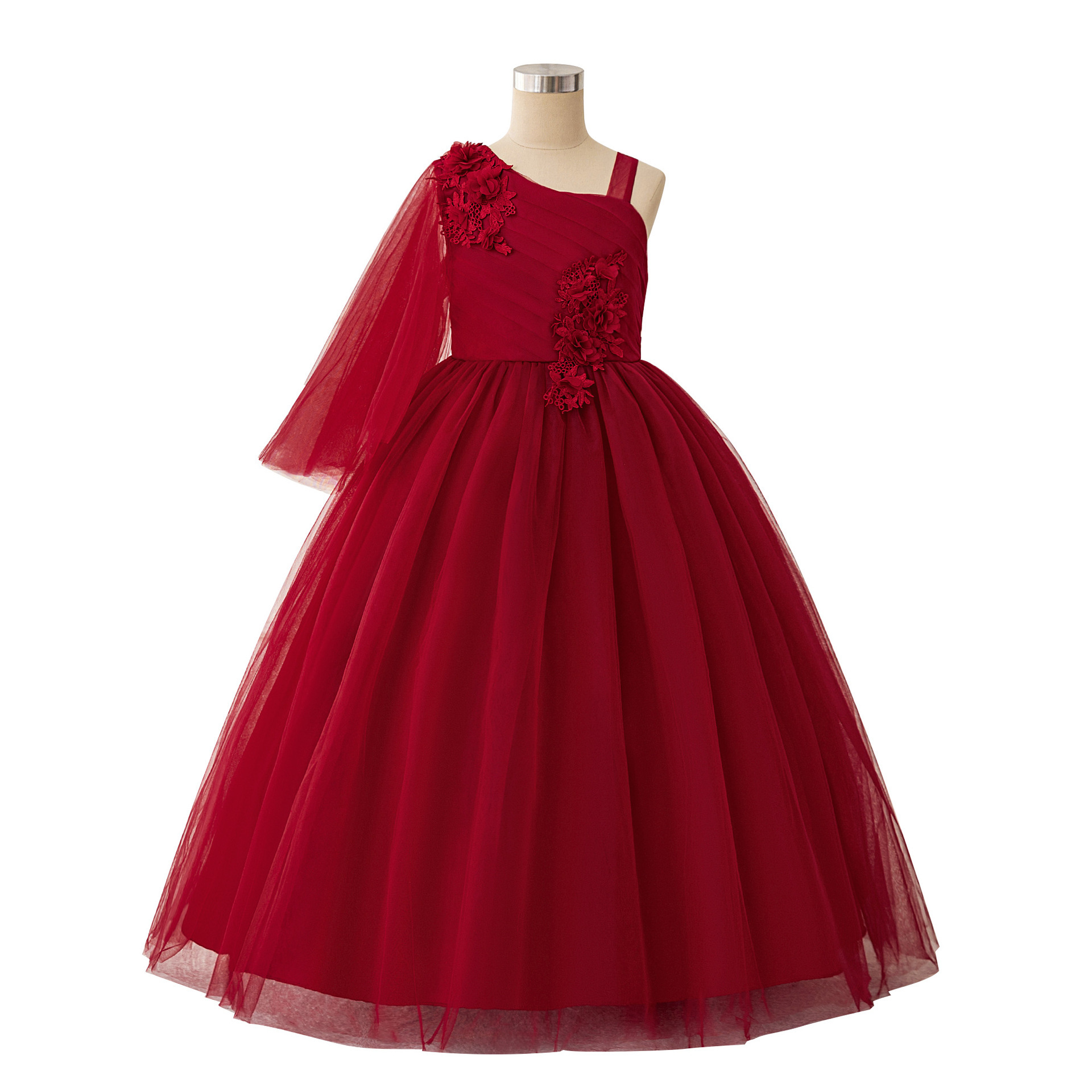 Nuevo vestido transfronterizo para niñas, traje de piano, falda plisada de malla, vestido de princesa sin tirantes, vestido largo al por mayor