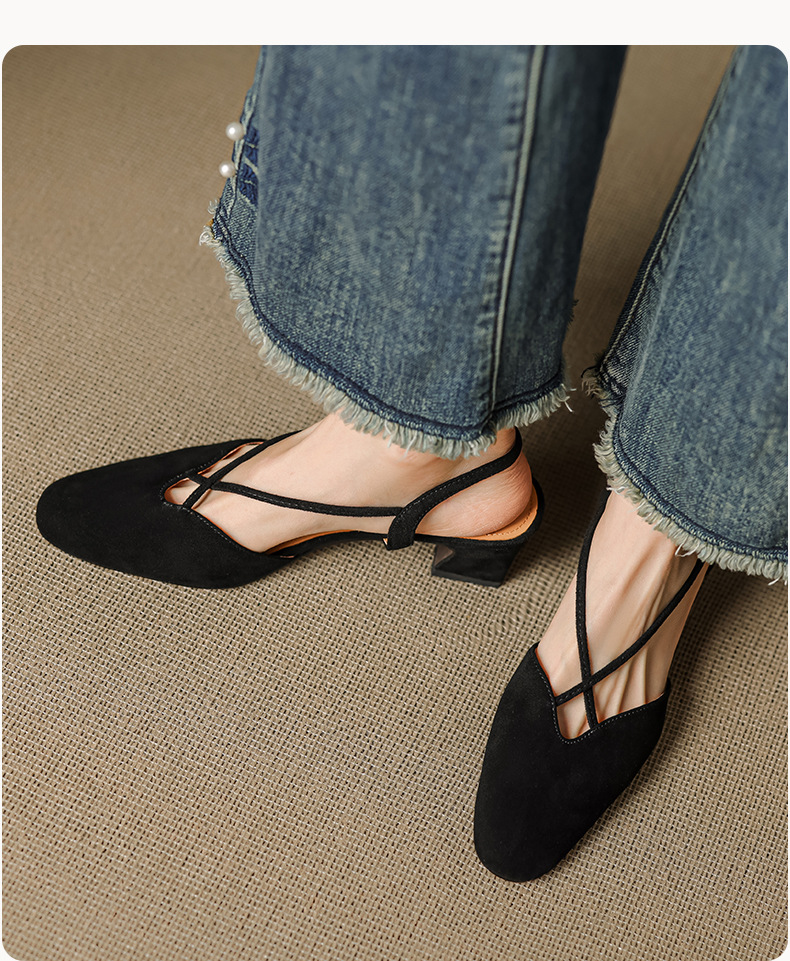 Sandal cao gót nữ mũi kín quai chéo buộc dây phong cách Hàn Quốc — đen chi tiết 16