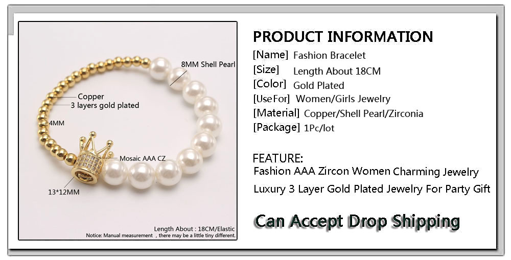 Simple Style Crown Artificial Pearl Copper Plating Inlay Zircon Bracelets 1 Piece