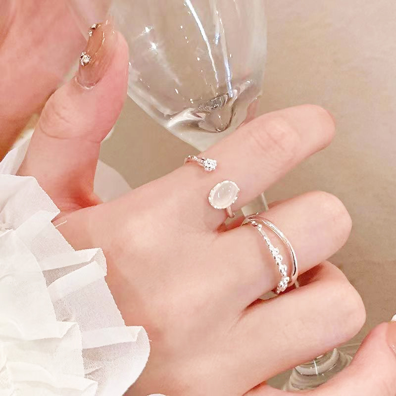10g Weight Moonstone Inlay Material Open Rings Classification Adjustable Ring Size 1 Piece Quantity Daily, Party Occasion Metal Material Geometric Pattern Women's Gender Inlay Design Simple Style Style Simple Style Geometric Metal Inlay Moonstone Women's Open Rings 7