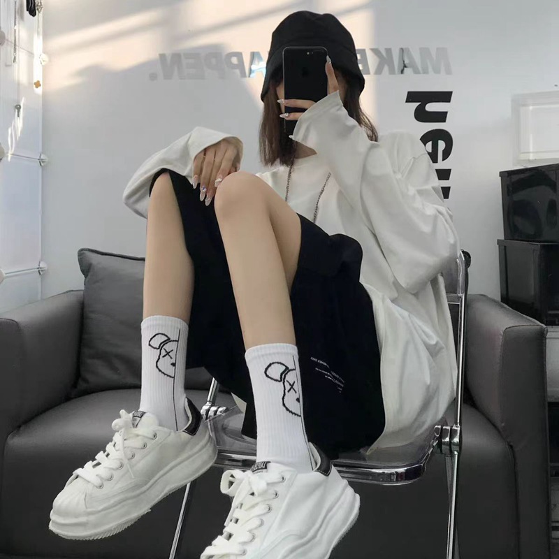 Socks Men's and Women's Trendy Brand European and American Street ins Cartoon Harajuku Sport Hip Hop Skateboard Middle Tube College Style Cotton Socks