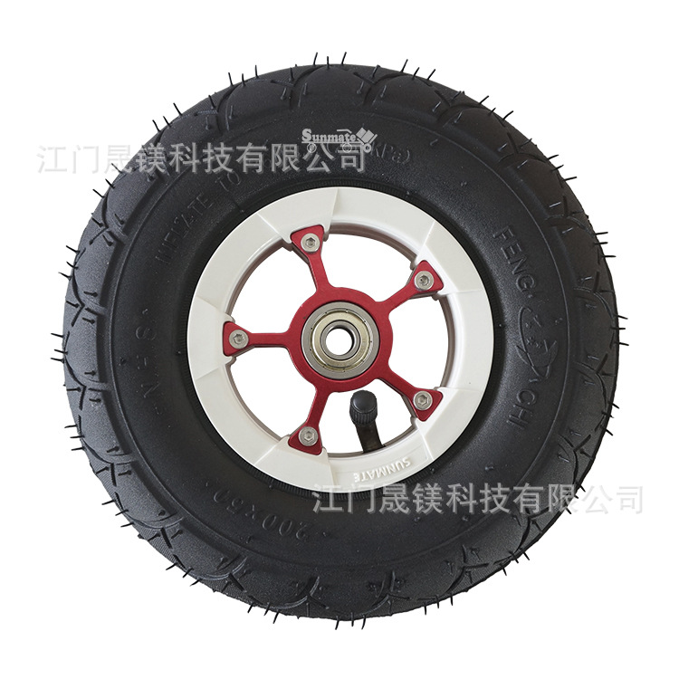 厂家生产橡胶充气轮  电动滑板车橡胶轮 红色铝轮辐 白色塑料轮毂