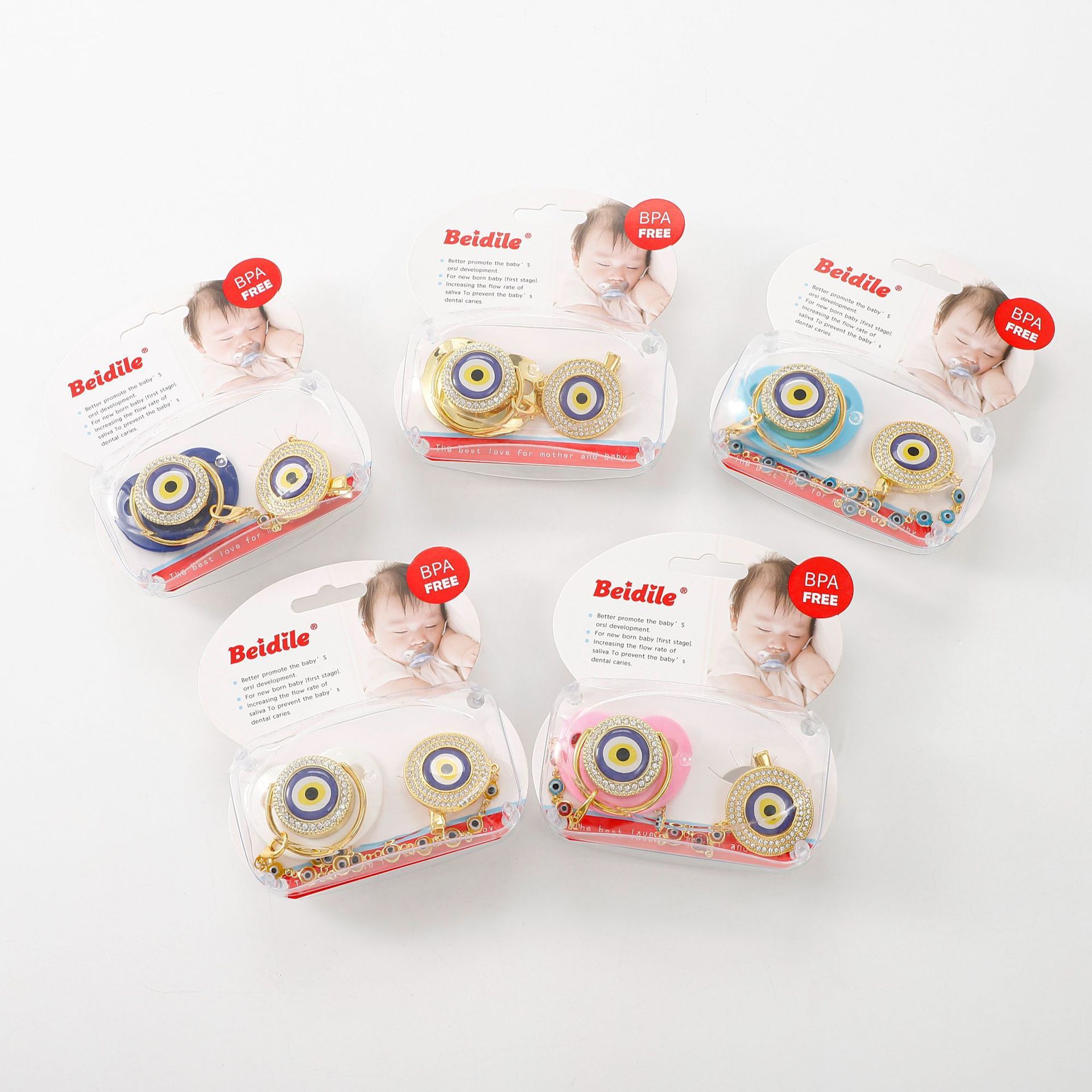 Cross-border explosions pacifier boxed drill pacifier suit baby sleep pacifier plus chain pack