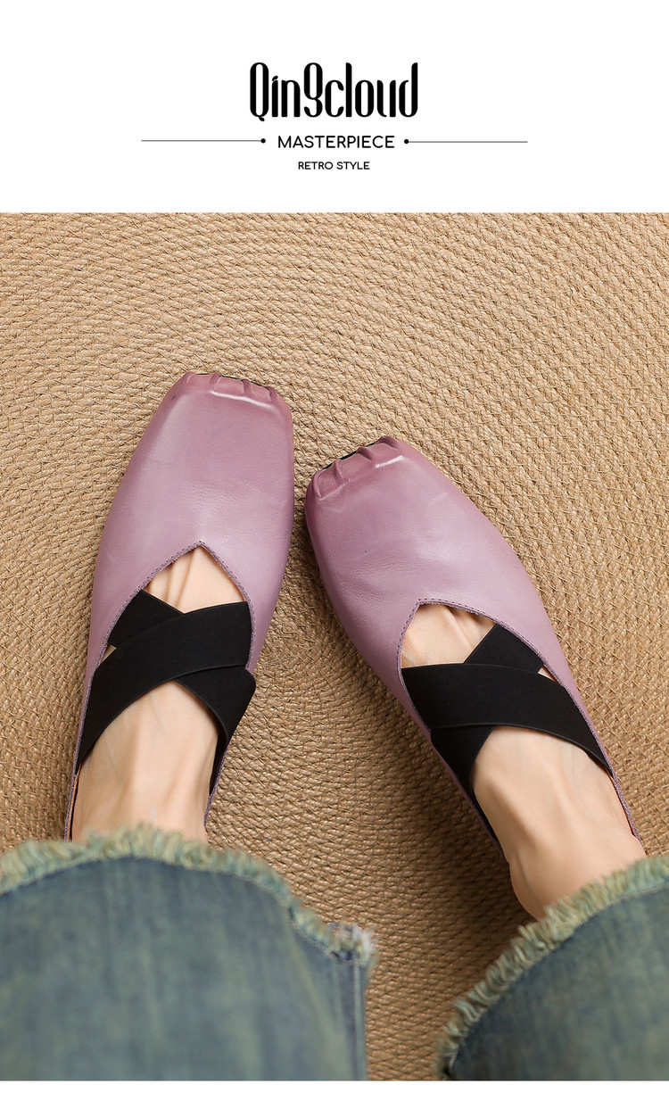 Giày búp bê mũi vuông retro da ngựa, quai sau hở, dép sandal mới hè — đen chi tiết 1