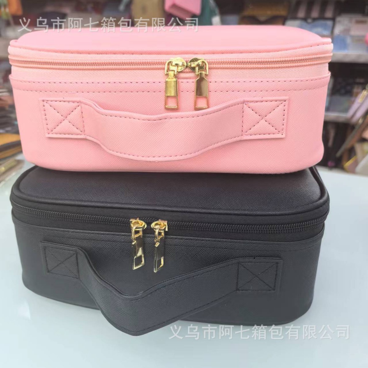 Bolsa de cosméticos multifuncional con espejo, caja de cosméticos con luz LED ajustable de tres colores, bolsa de almacenamiento de maquillaje portátil con maquillador