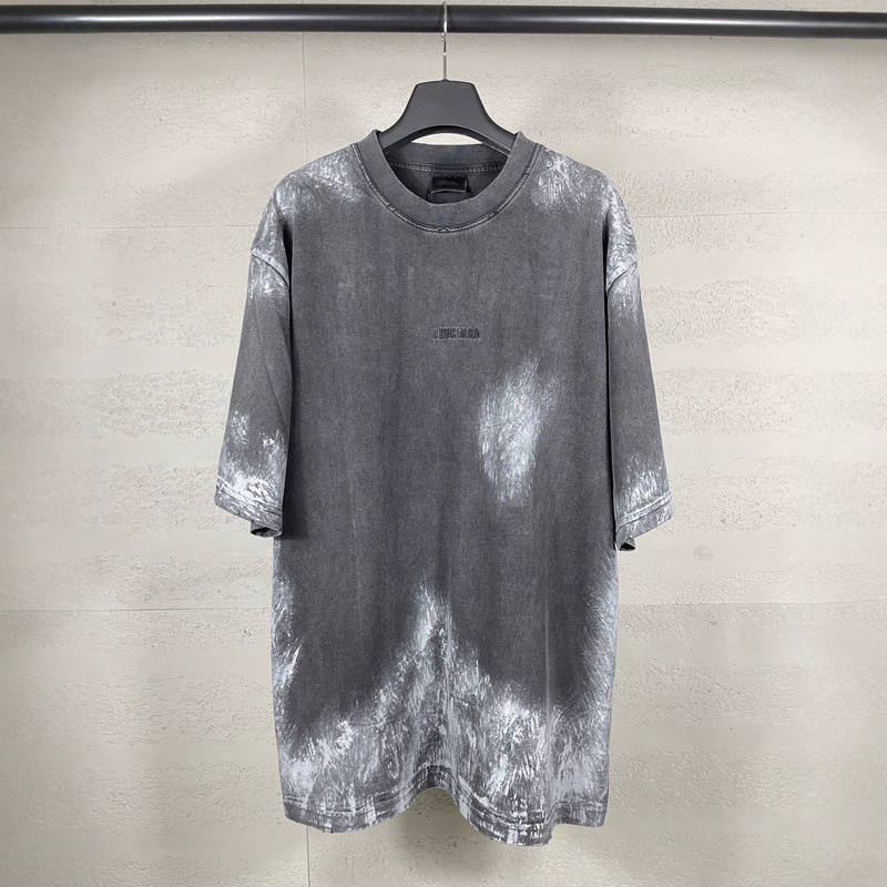 B home high version 2025 new front and rear letter LOGO embroidery hand-painted graffiti wash worn old short sleeve T-shirt