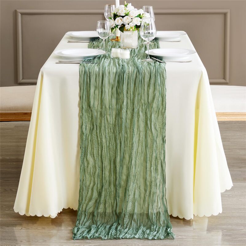 Cross-Border New Hot Selling Cheese Table Runner Pleated Cloth Bohemian Style Voile Tablecloth Wedding Party Decoration