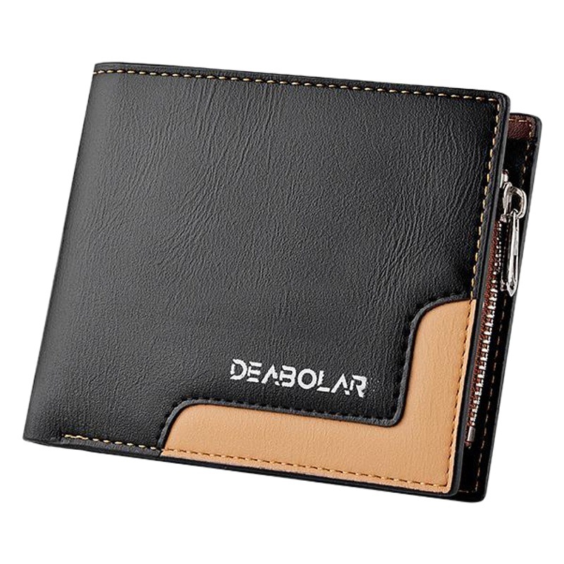 Nuevos hombres billetera corta de tres veces Pu cartera costura negocio cremallera moneda monedero multi-Tarjeta titular moneda bolsa