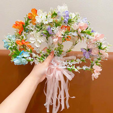 儿童发箍公主超仙花环头饰女孩森系仿真花朵飘带头箍女童头花发饰