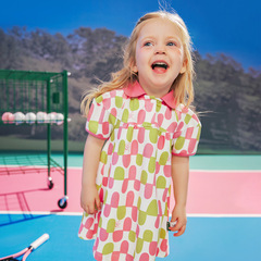 阿米拉童裝2024夏季新款兒童裙子女童polo領滿印短袖A字連衣裙