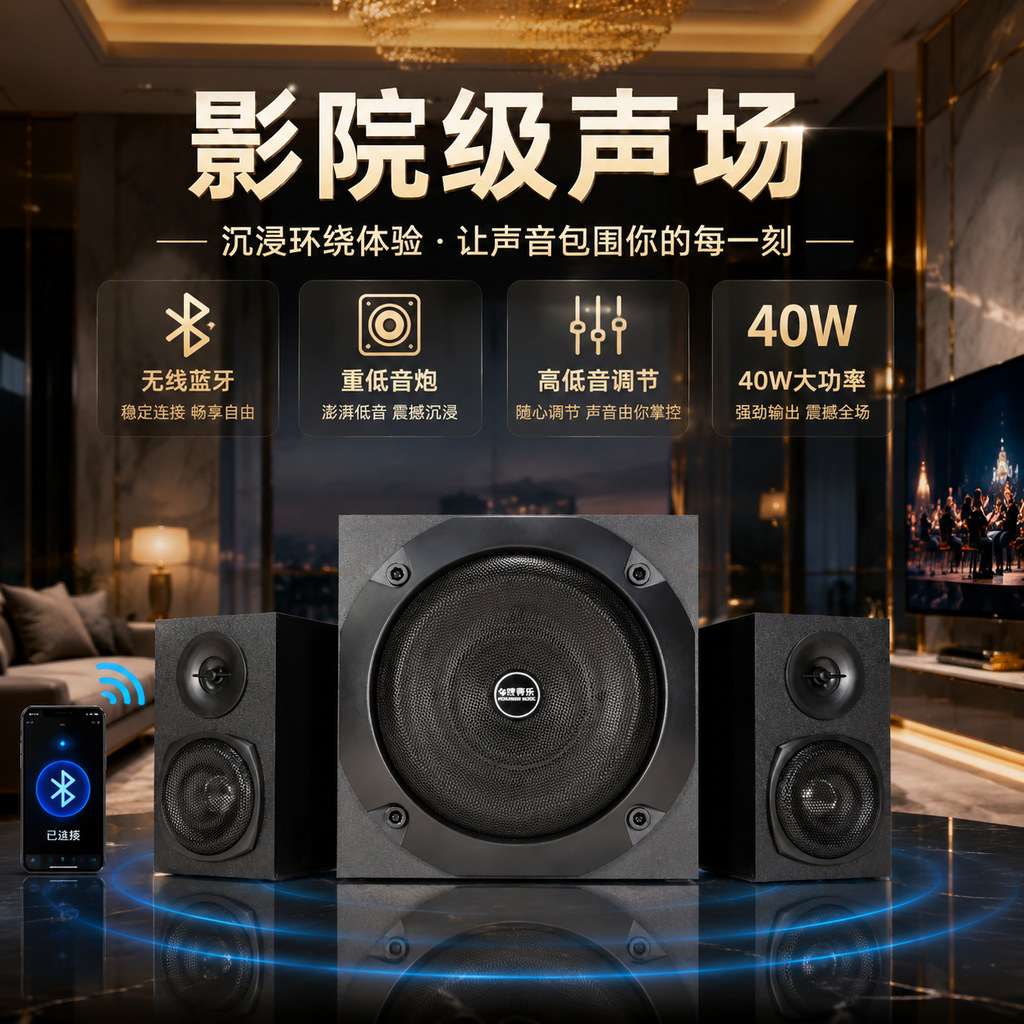 Ev üçün Bluetooth dinamik sistemi, güclü sabvufer, simli bağlantı