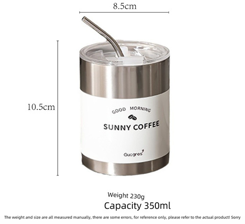 Stainless steel coffee cup for couples, portable, insulated, with straw, take-out cup, keeps warm and cold, suitable for men and women, travel cup