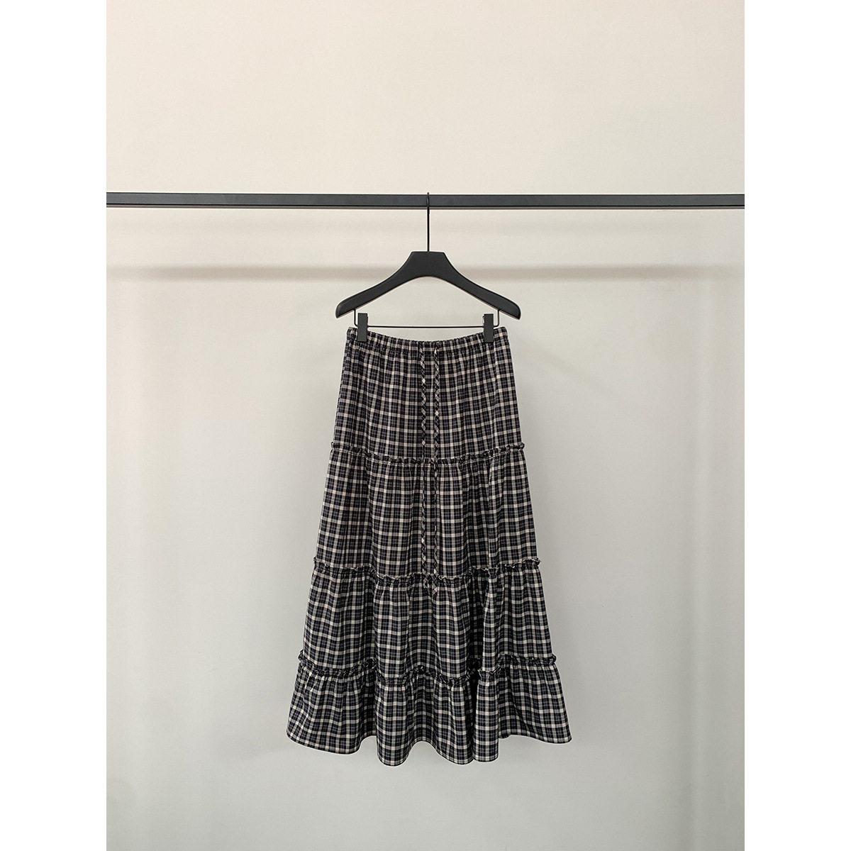 GraceChic GraceChic GraceChic Inbyin Gonna midi a quadri arricciati in stile coreano per donna, lunga vita elastica, che copre i fianchi, snellente_voghion.com