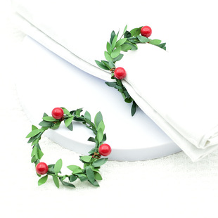 Cross-Border Christmas Flower Vine Napkin Ring Wire Green Leaf Garland Napkin Buckle Simulated Green Rattan Table Setting Home