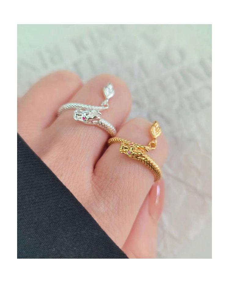 Großhandel IG-Stil Drachen Kupfer Überzug Inlay Zirkon Charm Ring Offener Ring display picture 6