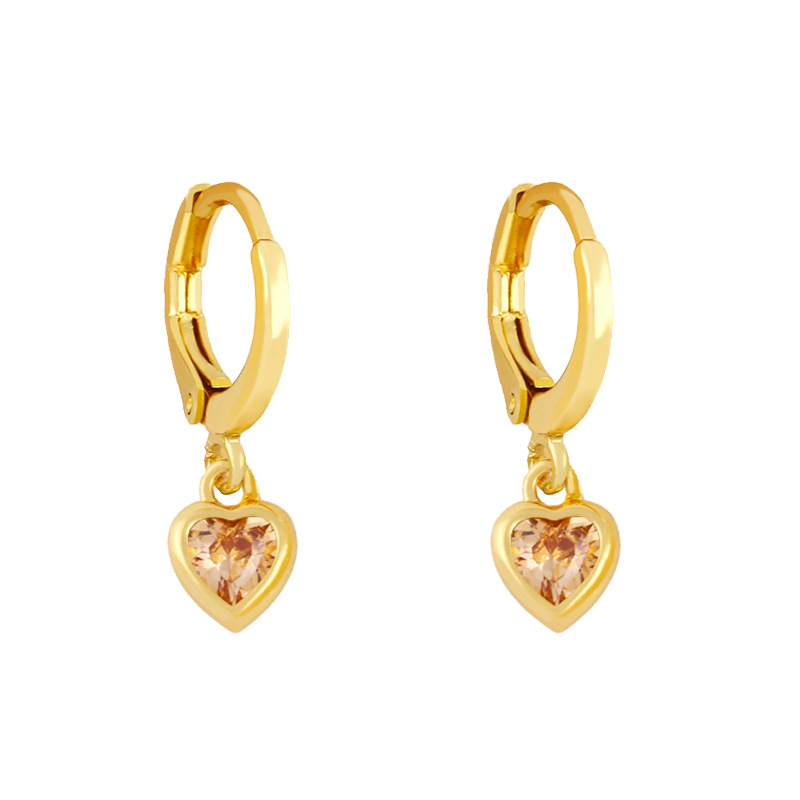 5g Weight 18K Gold Plated Plating Material Artificial Gemstones Inlay Material Earrings Classification Housewarming, Anniversary, Business, Wedding, Travel, Party, Birthday, Festival Occasion Copper Material Heart Pattern Women'S Gender Fashion Style Rose Red, White, Pink, Green, Blue, Champagne, Yellow, Black Color Fashion Heart Copper Artificial Gemstones Copper Earrings 10
