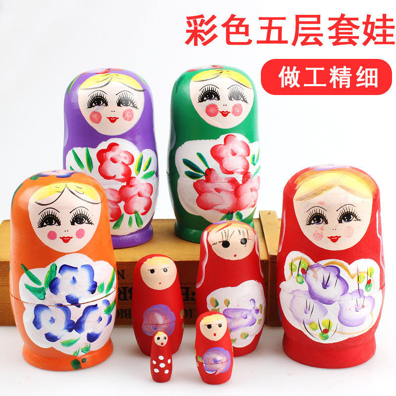 Russian Five-Layer Hand-Painted Paint Matryoshka Doll Tourist Attraction Street Stall Supply Wooden Crafts Ornaments Toys Wholesale