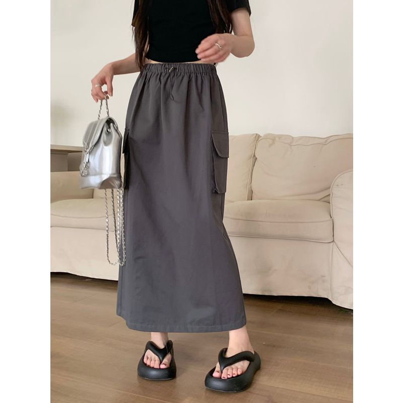 Retro autumn solid long skirt for leisure