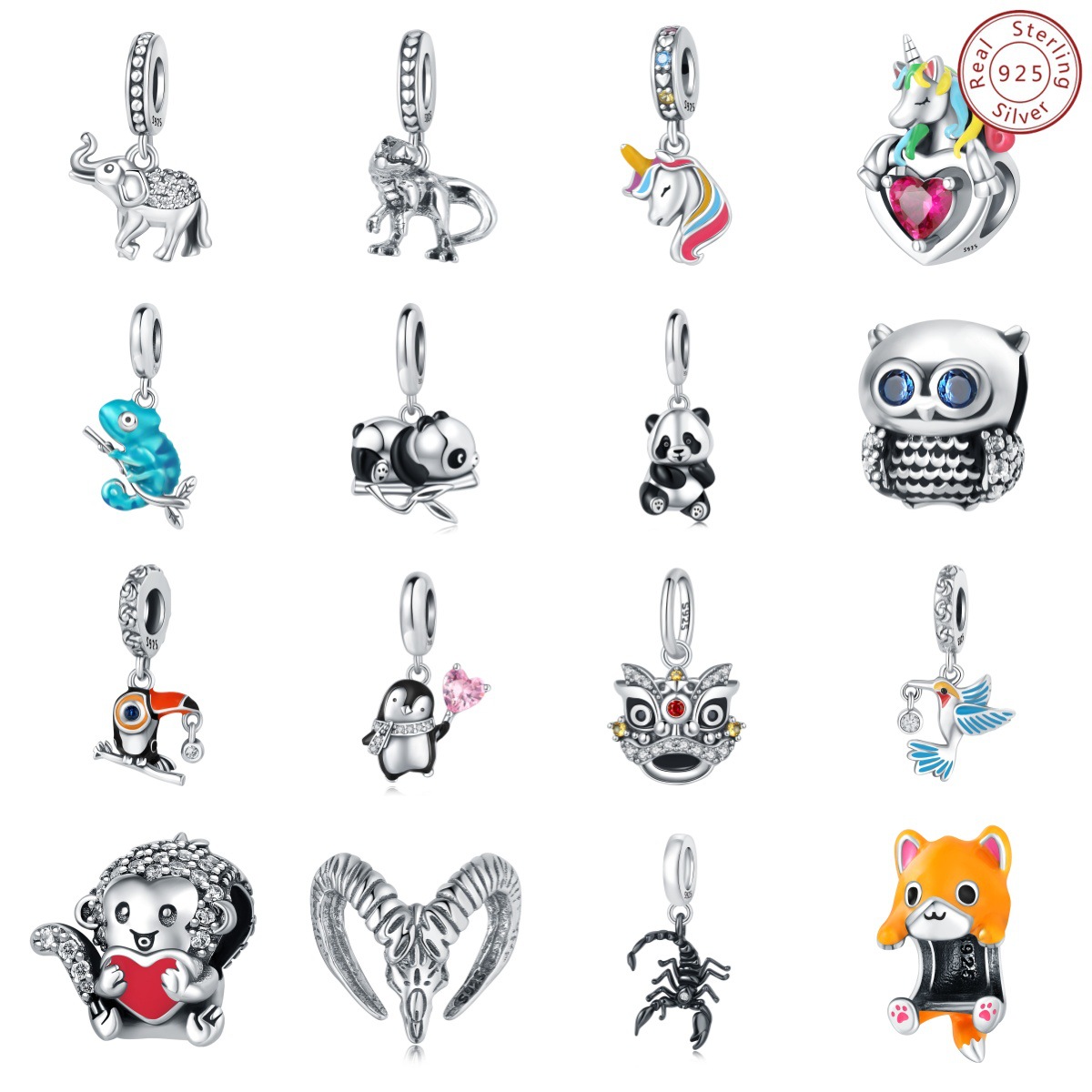 原创新款925纯银熊猫变色龙大象吊饰珠子DIY饰品配件手链跨境爆款