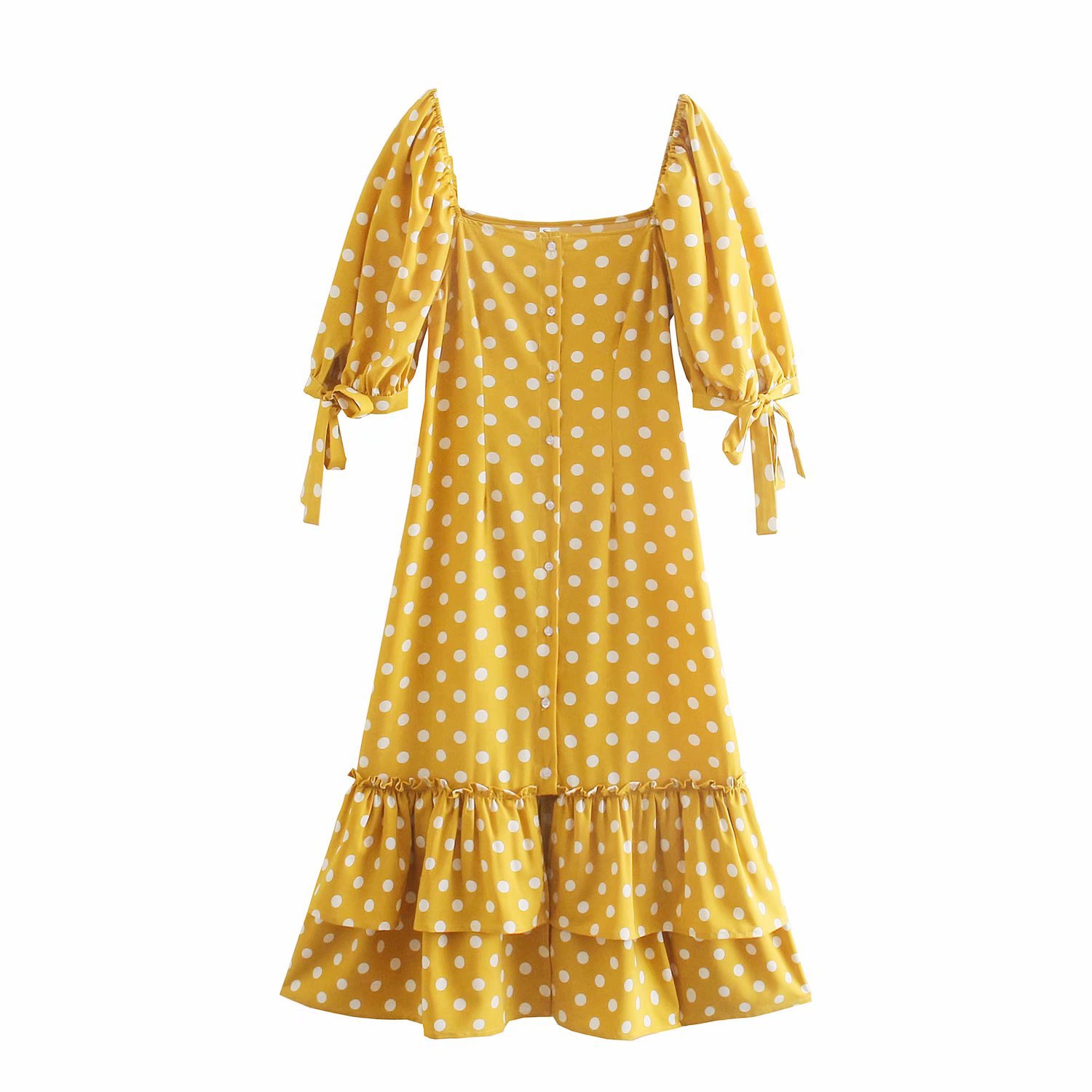 wholesale fashion yellow polka dot cuffs fishtail dresspicture1