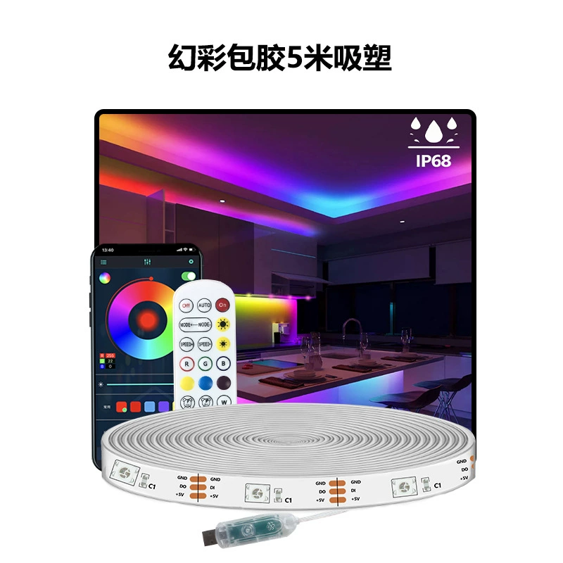 Светодиодная лента-переносная лампа USB 5V, RGB/RGBIC, Bluetooth 2.4G, 18 светодиодов/м (5–15 м)