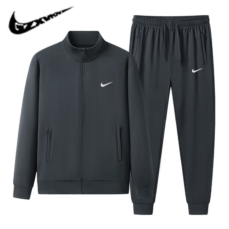 Men's 2025 Tencel Roman Sportswear Suit Spring and Autum Men's Casual Stand-Up Collar Sweatshirt and Sweatpants Two-Piece Set for Men