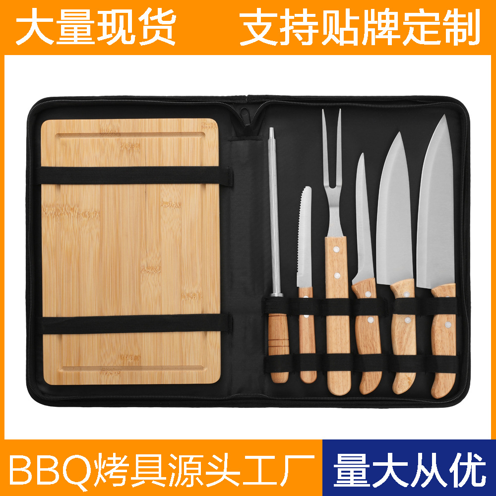 Spot fabricante de herramientas de barbacoa de acero inoxidable juego de pinzas de pala de mango de madera para barbacoa al aire libre juego completo