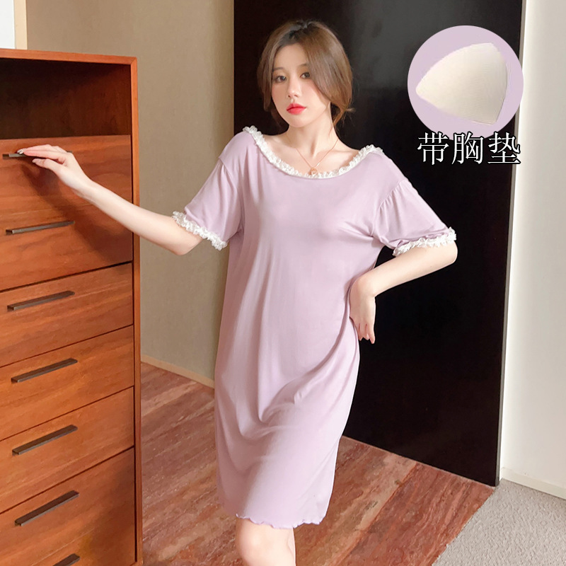 Verano modal sexy suspender nightdress mujeres falda de encaje con el cojín del pecho TikTok transmisión en vivo delgada homewear entrega