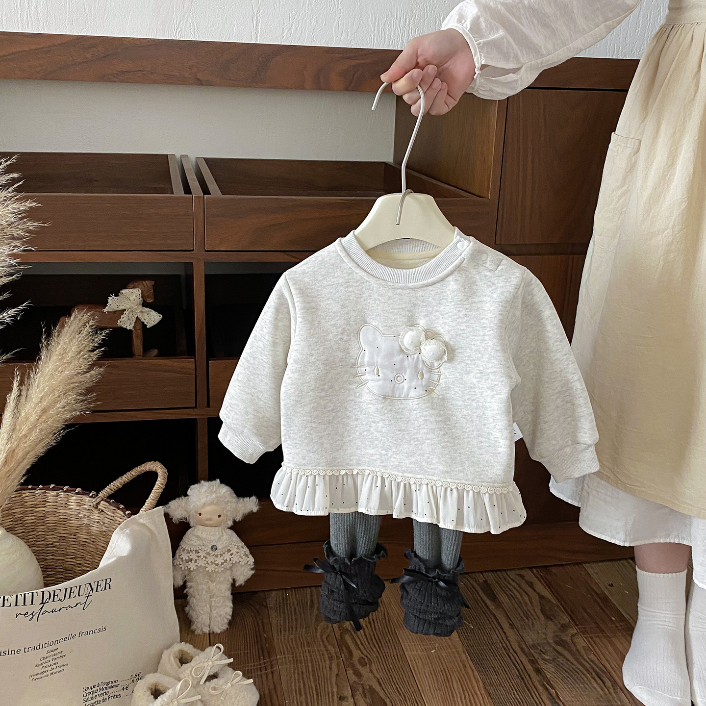 点兮2025秋冬新款婴幼儿加绒加厚卫衣套装女宝宝上衣打底裤两件套