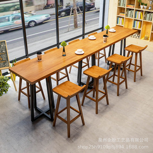 American Style Simple Solid Wood Bar Table Convenience Store Wall Long High Dining Table Cafe Milk Tea Shop Table and Chair Combination