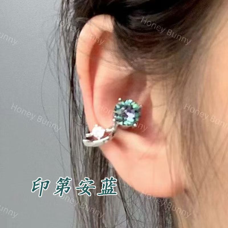 Línea de zircon azul, clips de hueso de orejas, nicho de diseño femenino, clips de orejas sin agujeros de orejas, temperamento único y frío, perfiles de orejas.