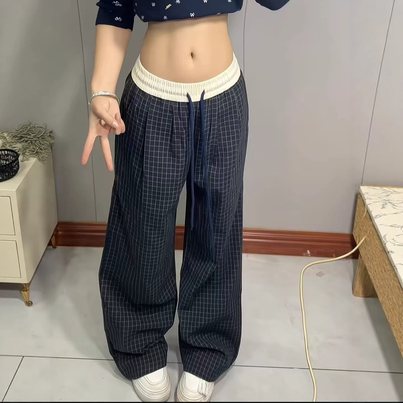 Trendy and Versatile Color-Blocked Casual Pants with Elastic Waist Design, 2026 New Style, Plaid Pants for Petite Figures That Make You Look Taller